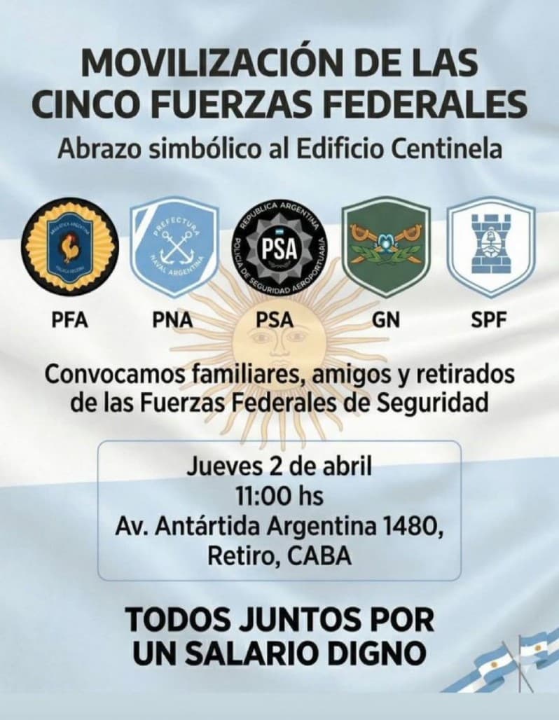 Las cinco fuerzas federales de seguridad se movilizarán en reclamo por los bajos salarios