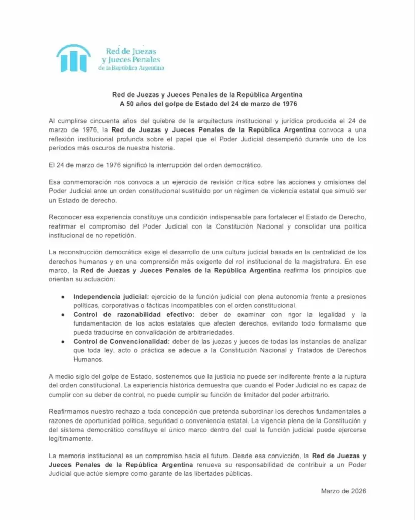 Jueces penales advierten que la justicia no puede ser indiferente a la ruptura del orden constitucional