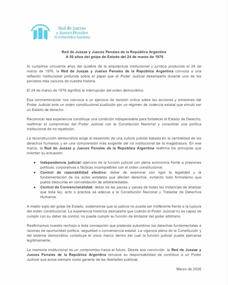 Jueces penales advierten que la justicia no puede ser indiferente a la ruptura del orden constitucional