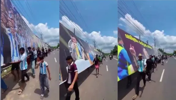 Una gigantografía gigante de Messi recorrió las calles de India y se volvió viral